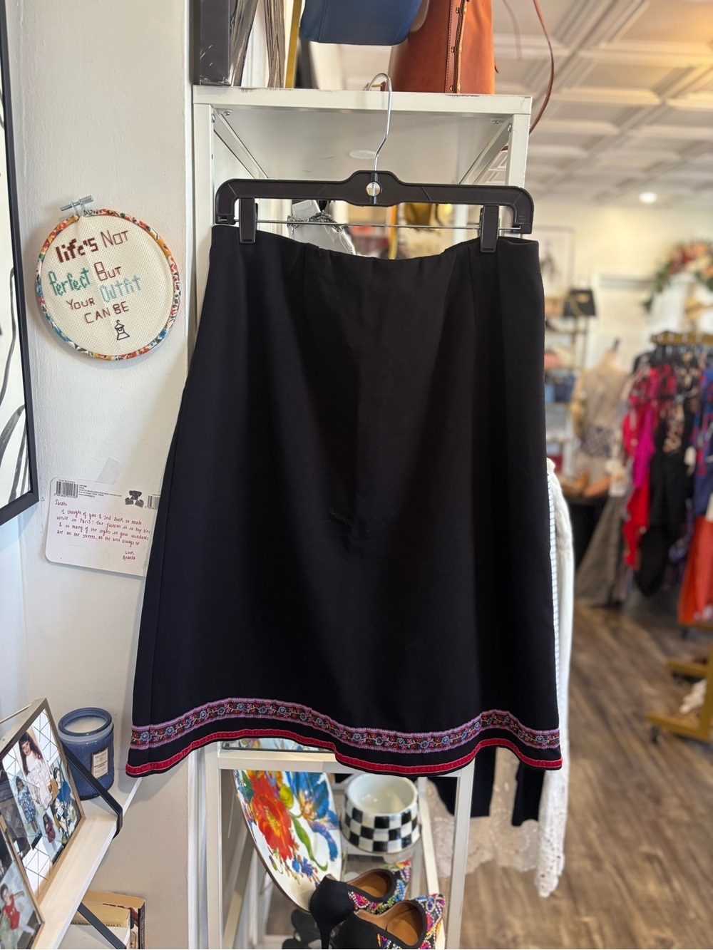 Hanna Andersson Black A-Line Skirt with Pink & Purple Embroidered Hem